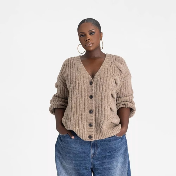 Kahlana Sweaters - KBB KAHLANA Target Women 2X Plus‎ / 2XL The Cable Mix Cardi Tan Cardigan Sweater